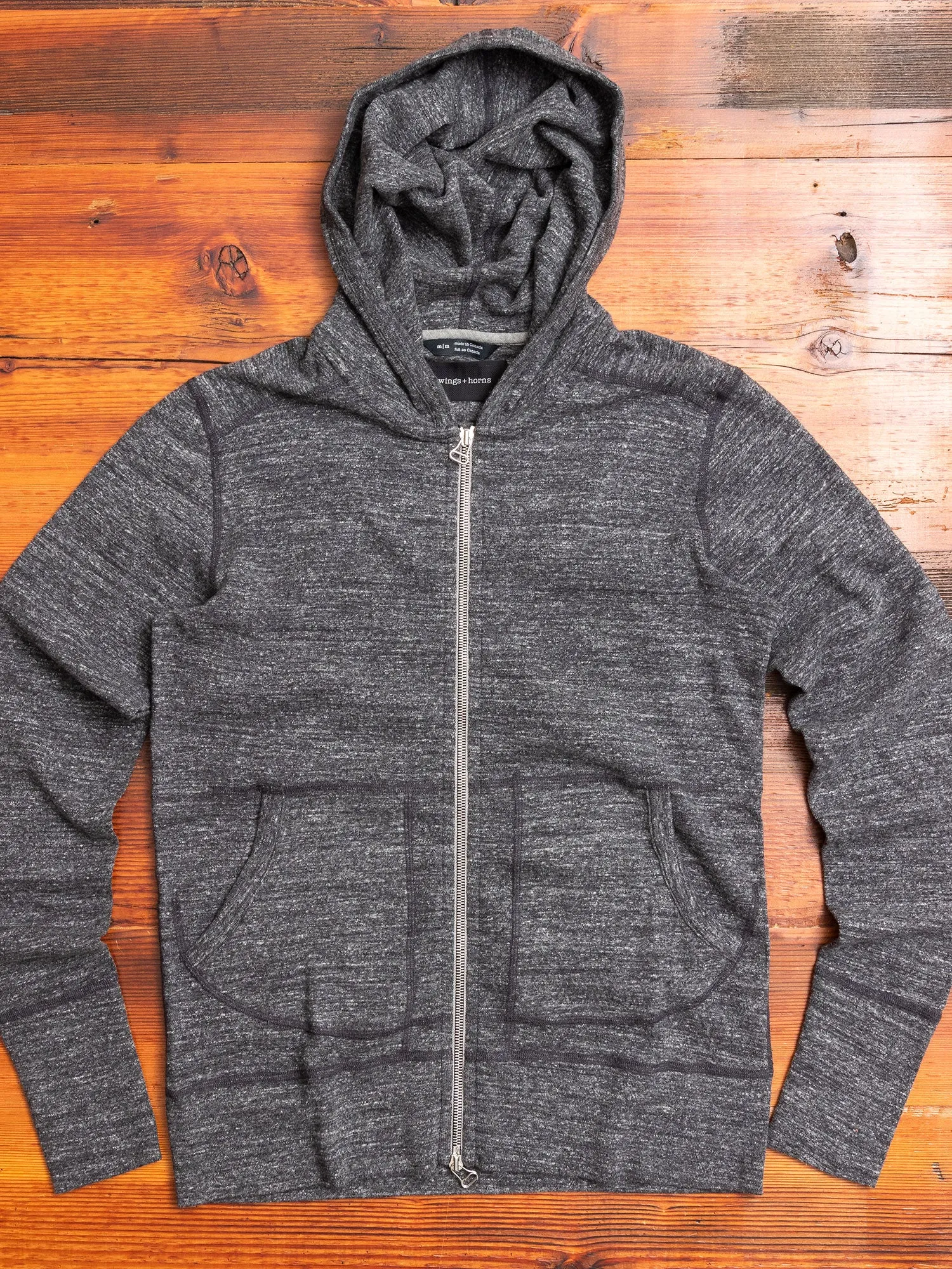 1x1 Slub Zip Hoodie in Marled Black