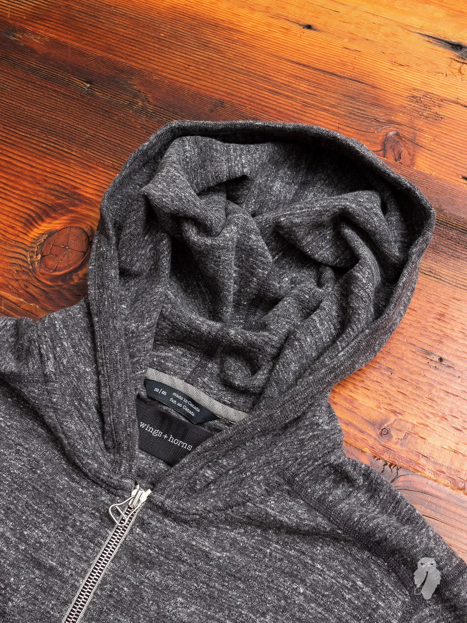 1x1 Slub Zip Hoodie in Marled Black