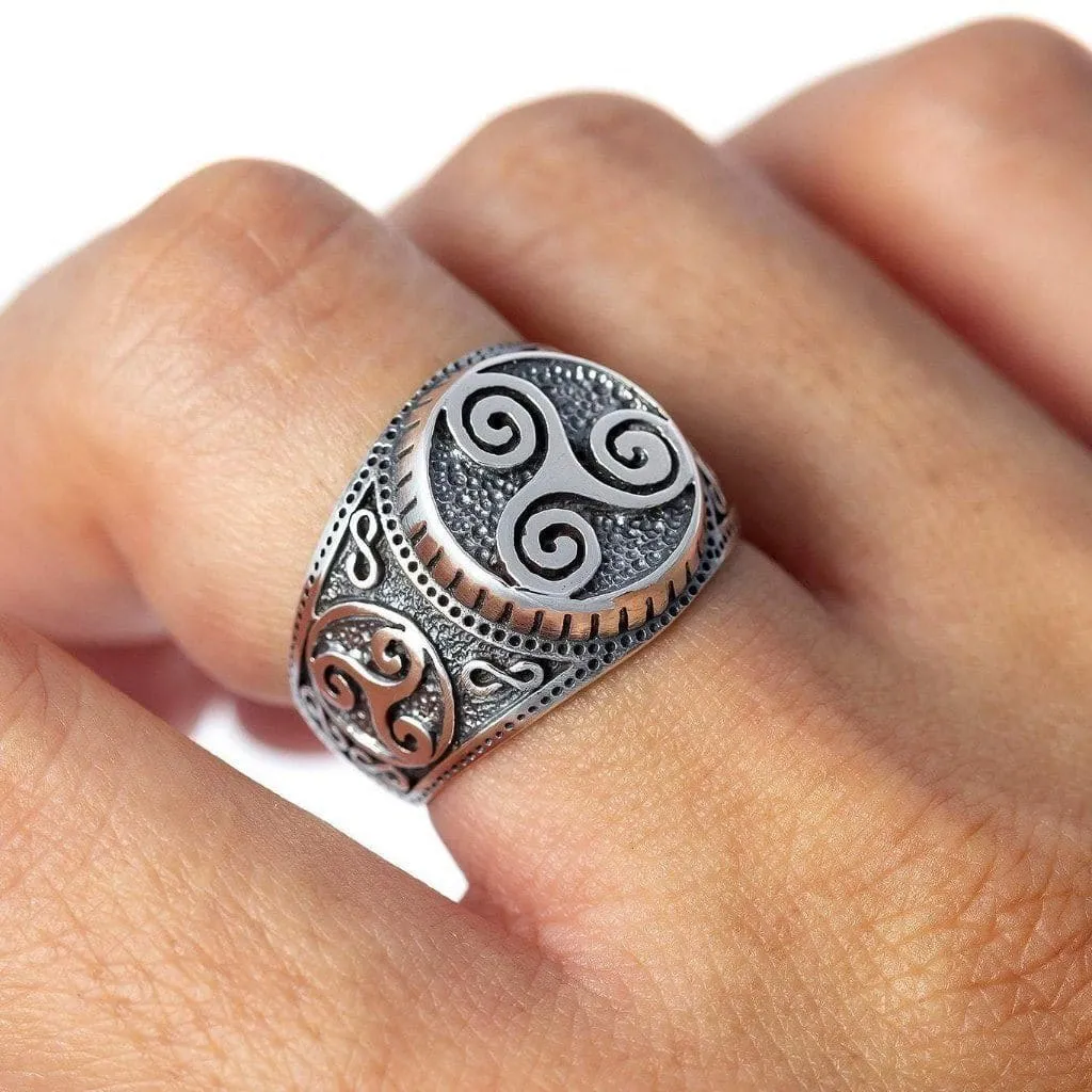 925 Sterling Silver Triskelion Ring