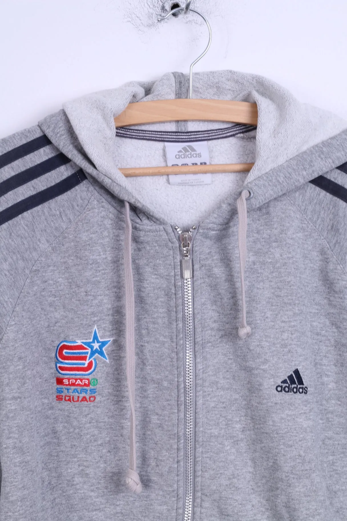 Adidas Mens L Sweatshirt Grey Cotton Spar Stars Squad Hoodie Hoody