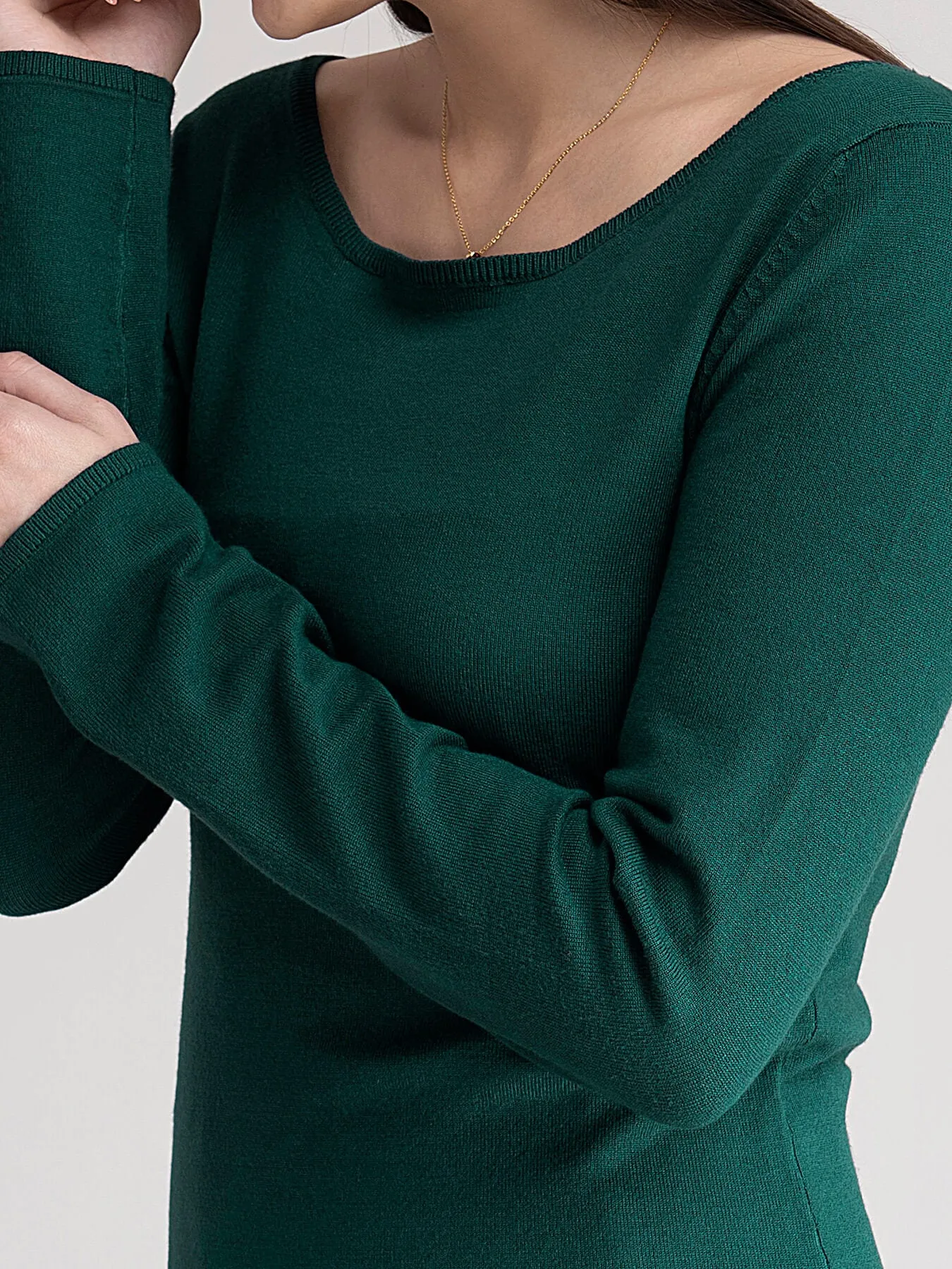 Boat Neck Knit Sweater - Bottle Green