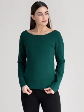 Boat Neck Knit Sweater - Bottle Green