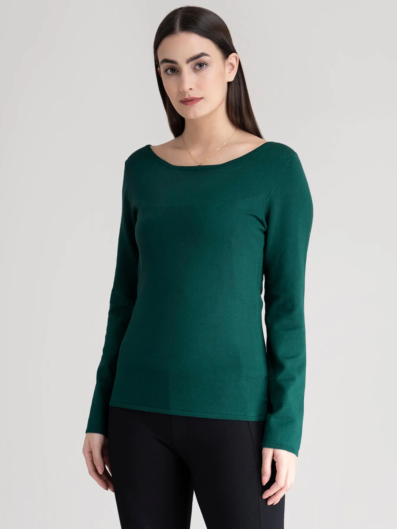 Boat Neck Knit Sweater - Bottle Green