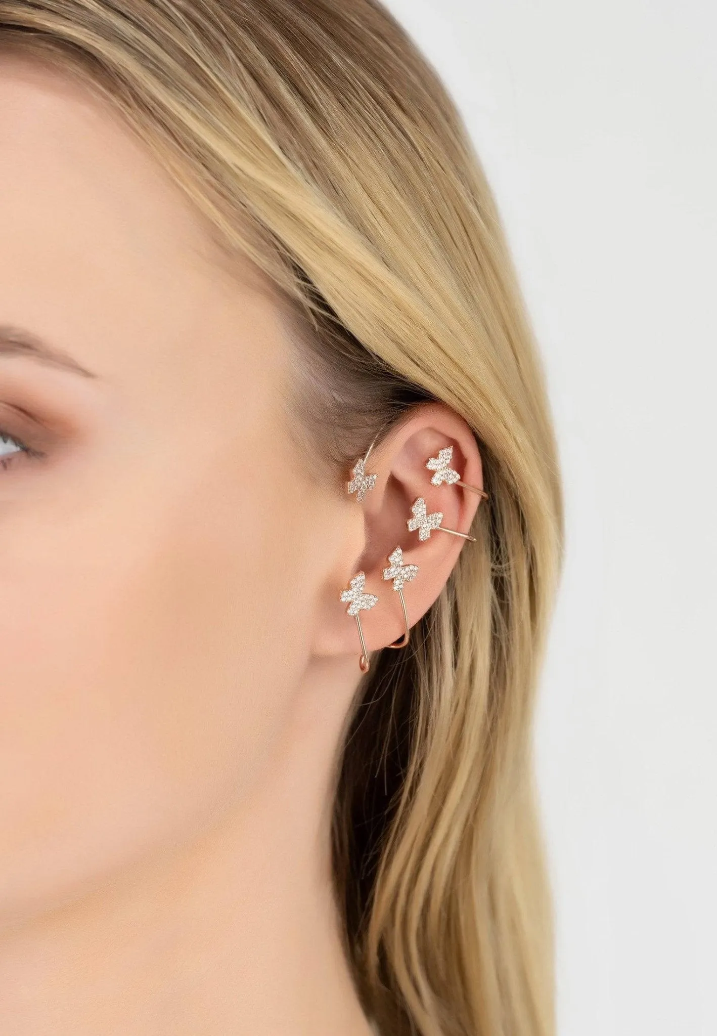 Butterflies Non-Pierced Ear Climber Left Rosegold