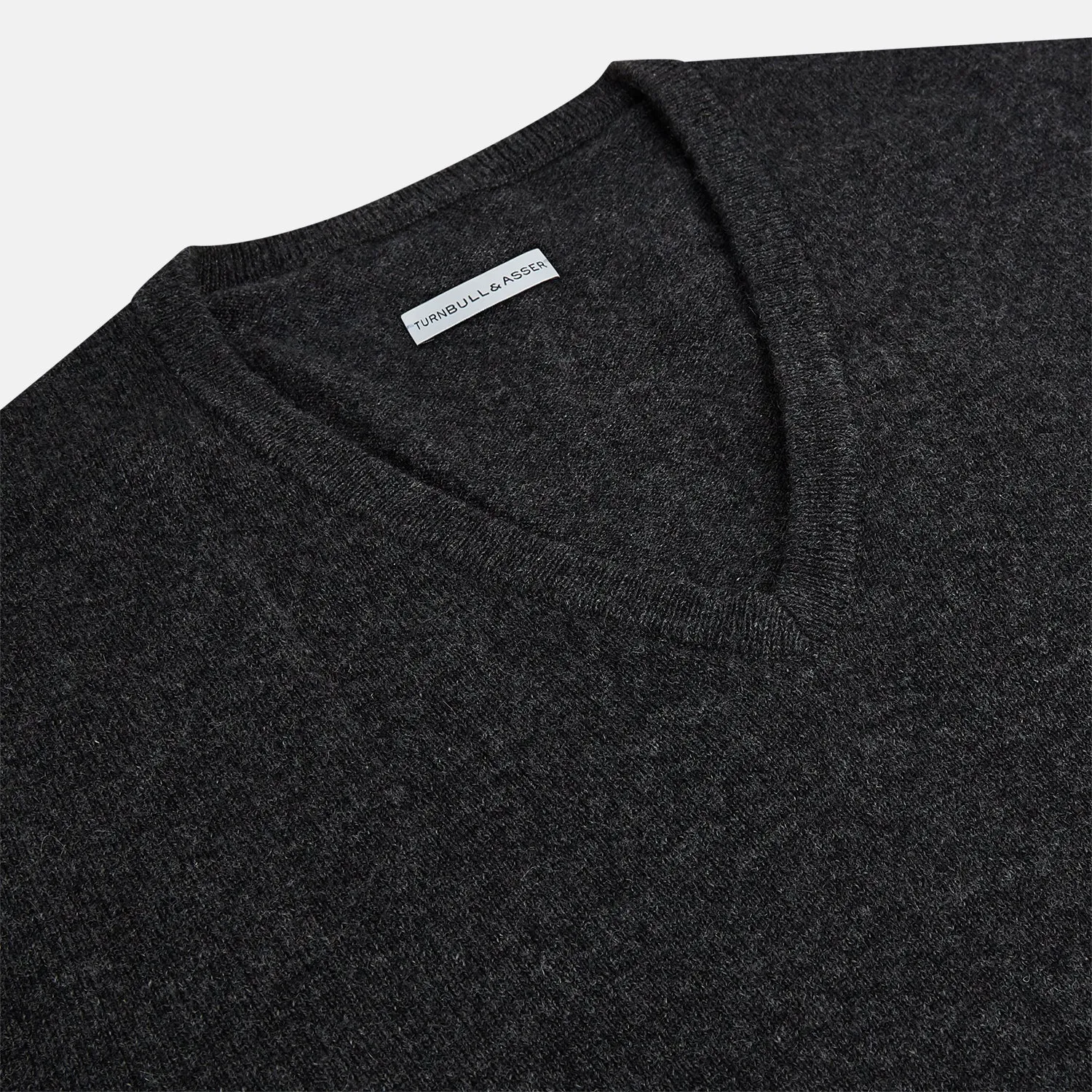 Charcoal Grey Melange V-Neck Cashmere Jumper