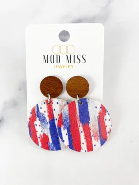 Cork Leather Round Earring in American Brushstrokes