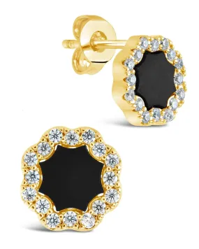 CZ Bezel Frame Rose Petal Stud Earrings