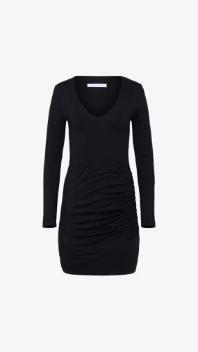 Deep V Wrap Bottom Dress - Black