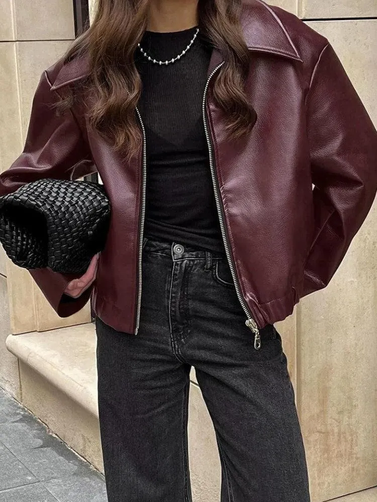 Faux Leather Burgundy Jacket