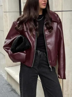 Faux Leather Burgundy Jacket