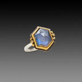 Geometric Labradorite Ring with Diamonds