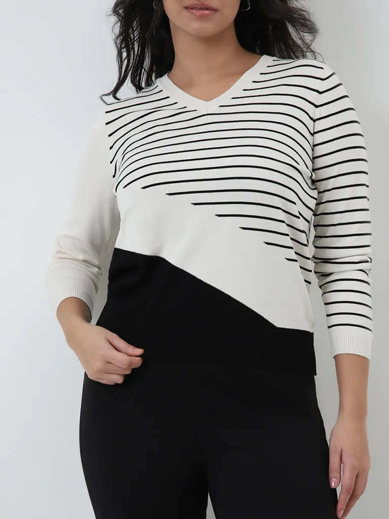 Gia Black & Off-White Striped Sweater