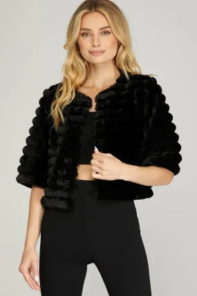 Half Sleeve Faux Fur Crop Jacket