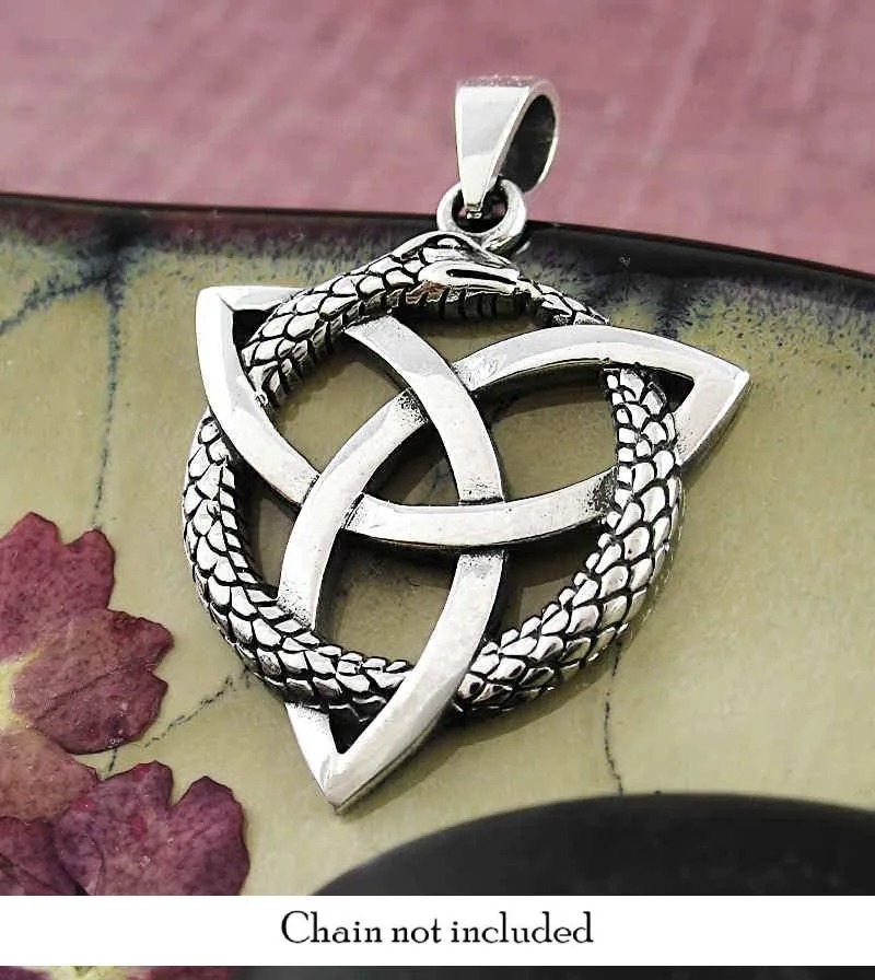 Interwoven Ouroboros and Celtic Triquetra Knot Pendant