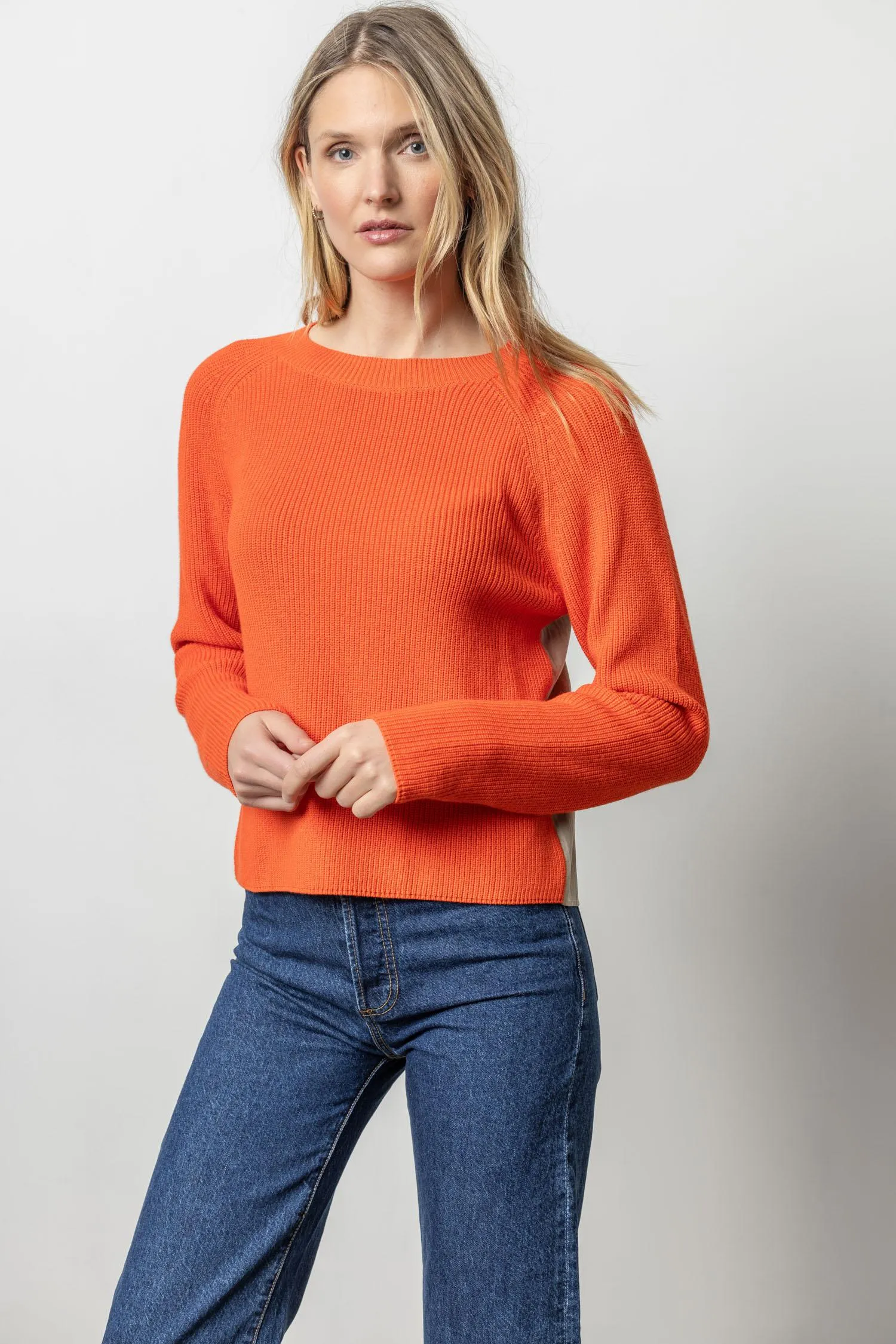 Mixed Media Raglan Sweater | Persimmon