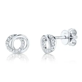 Shy Creation Diamond Love Knot Circle Stud Earrings in 14K White Gold