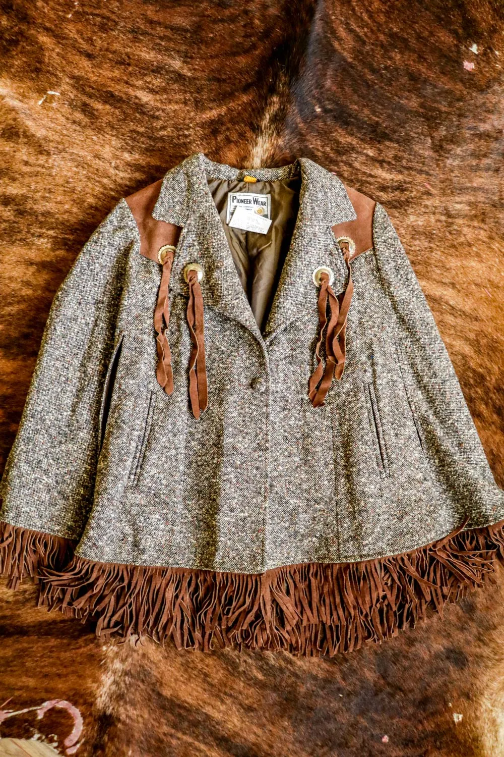 Vintage Pioneer Wear Wool and Leather Fringe Western Cape