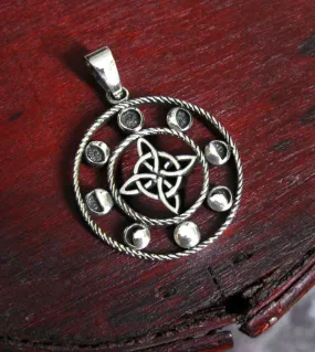 Witch's Knot Pendant with Moon Phases, Oxidized