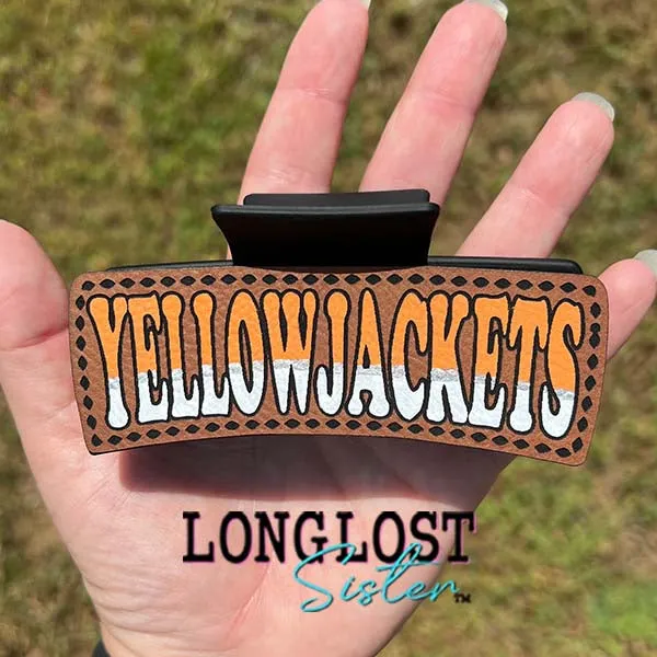 Yellowjackets Hand Painted Hair Claw Clip Orange Silver White